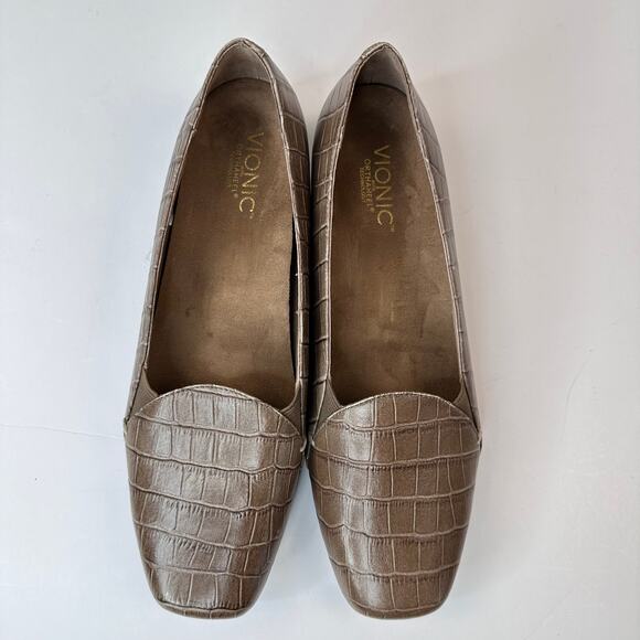 Vionic Dolores Loafers Womens Size 10 Tan Croco Embossed Slip On Shoes - Picture 9 of 12